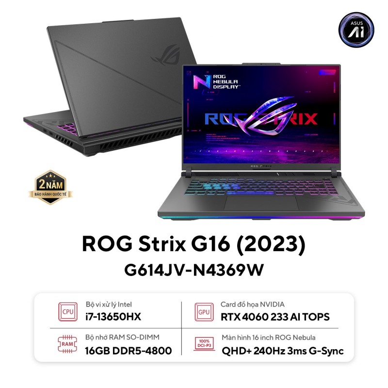 Laptop ASUS ROG Strix G16 G614JV-N4369W (i7-13650HX/ RAM 16GB/ GeForce RTX™ 4060/ 1TB SSD/ Windows 11 Home)